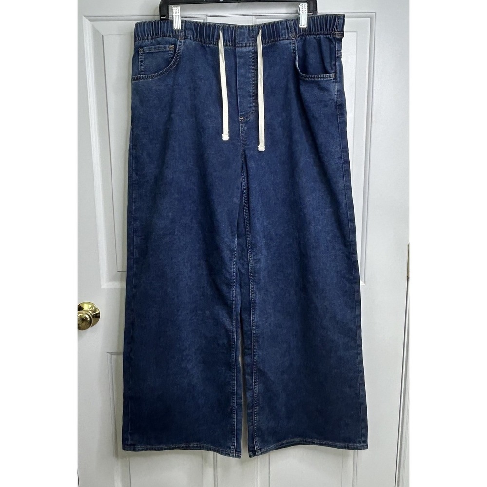 Gap Mid Rise Knit Easy Baggy Jeans Drawstring Pants Womens XL Dark Indigo Blue